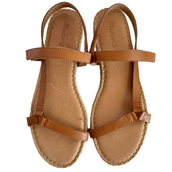 Madewell The Hallie Espadrille Sandals Brown Leather Open Toe Flat Strappy Sz 11 - Picture 8 of 12